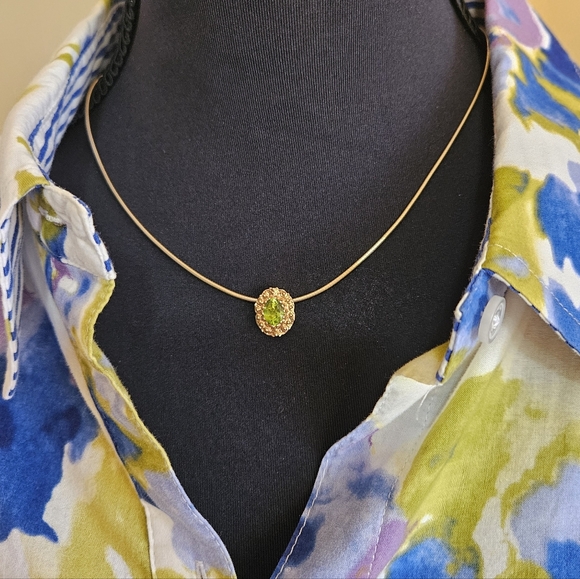 Bright Oval Peridot 14k Solid YG Slide Bracelet Charm / Pendant - Picture 2 of 5